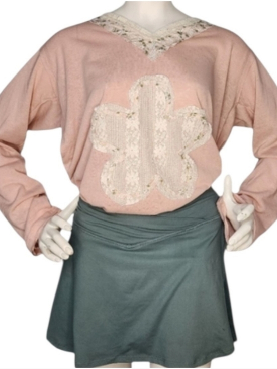 POL Zinnia Pink Floral Cactus Applique Boho Long Sleeve Top Medium - Picture 9 of 9